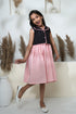BKACK HALF SLEEVE JACKET WITH BARBIE PINK STRIPE DRESS